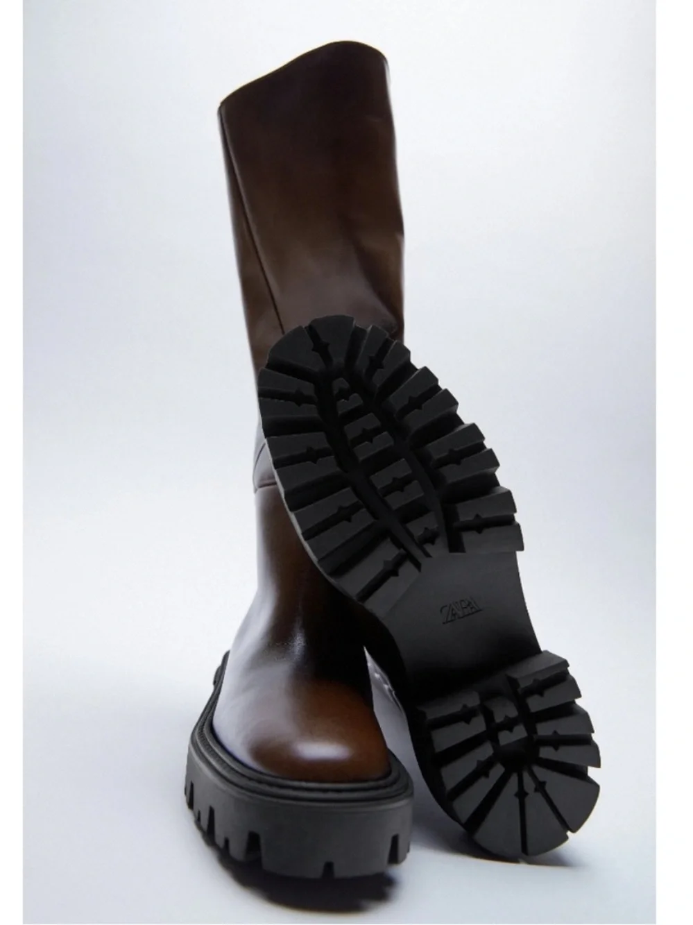 Viral Zara Knee-High Lug Sole Boots in Brown